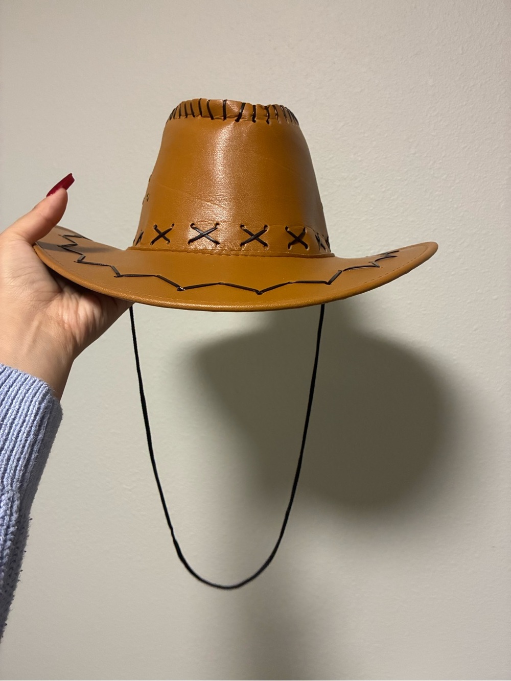 Vintage Tan Western Cowboy Hat with Black Chin Cord